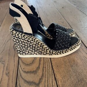 Vince Camuto Black Woven Wedge Sandals
